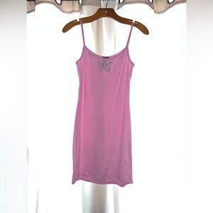 Pink Slip Dress with Butterfly Detail
